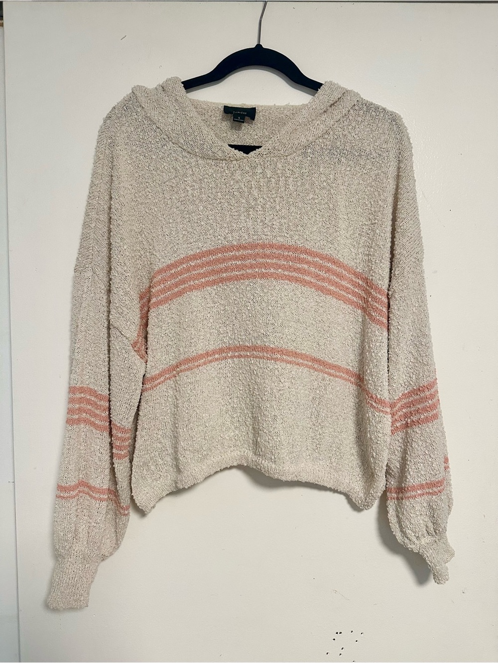 Cozy Striped Hooded Sweater - Cream with Blush Stripes